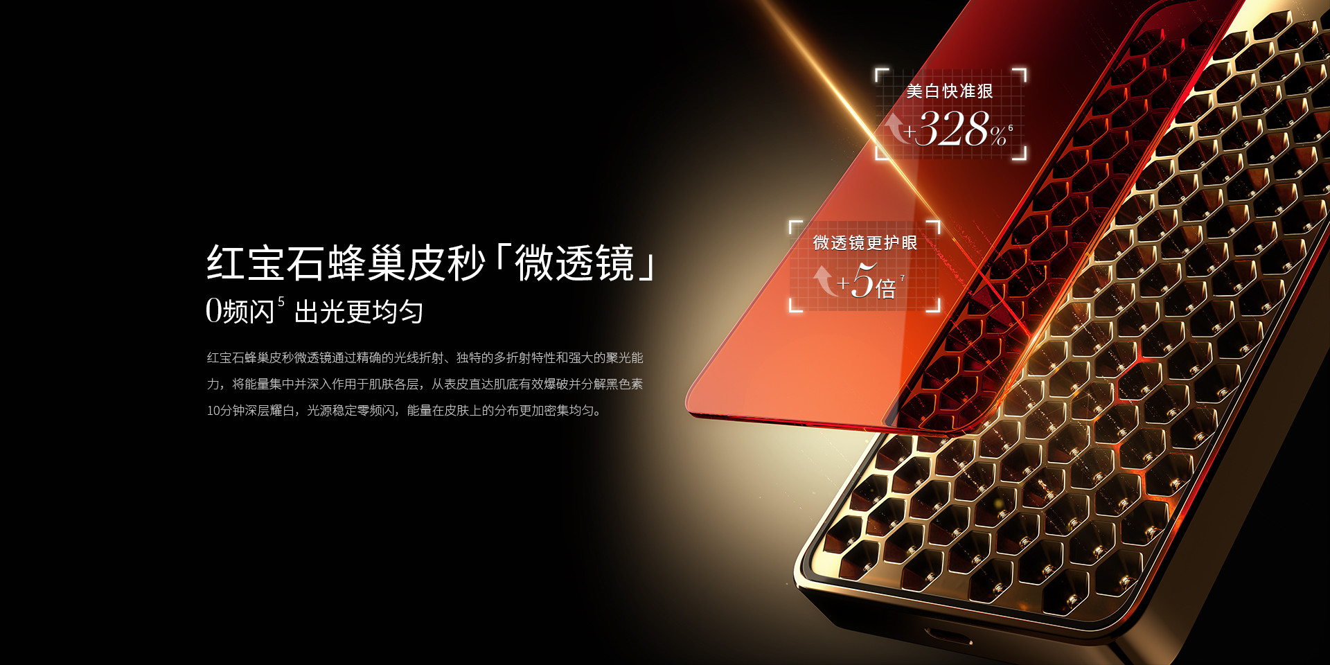 紅寶石蜂巢皮秒「微透鏡」多折射、強(qiáng)聚光、0頻閃，能量密度更大更勻